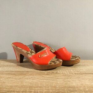 Coach Shoes Kathie Size 6.5 Orange Gold Brown Leather Signature Logo Chestnut
